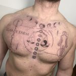 tatuaje fases lunares con balanca y elementos ornamentales geometricos